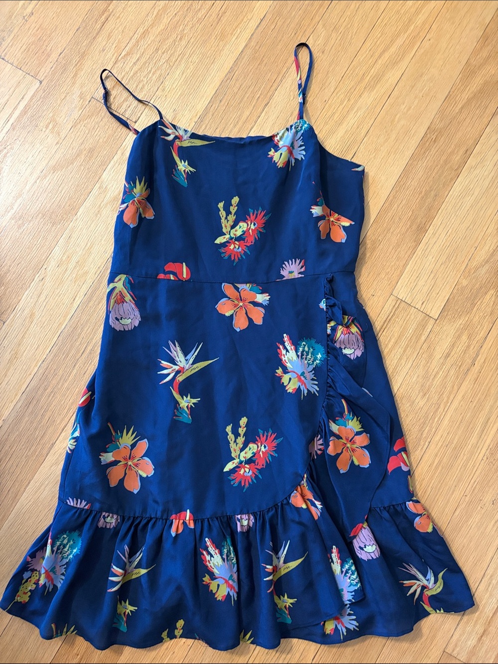 Madewell Navy Floral Spaghetti-Strap Dress with Bright Blooms